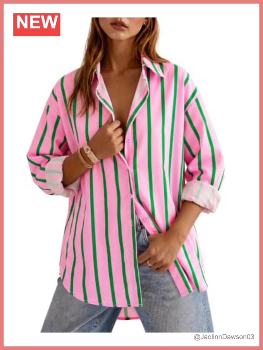 Oversized Striped Button Down Shirt Women Long Sleeve Drop Shoulder Blouse